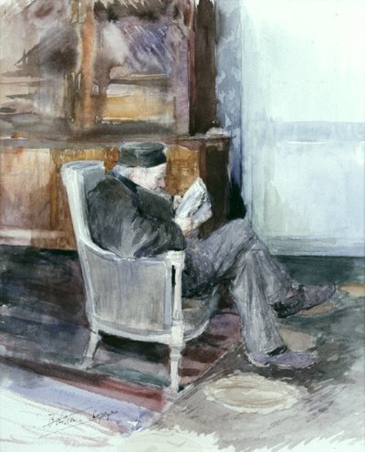 肘掛け椅子に座っている老人（水彩） 作： Jules Bastien Lepage